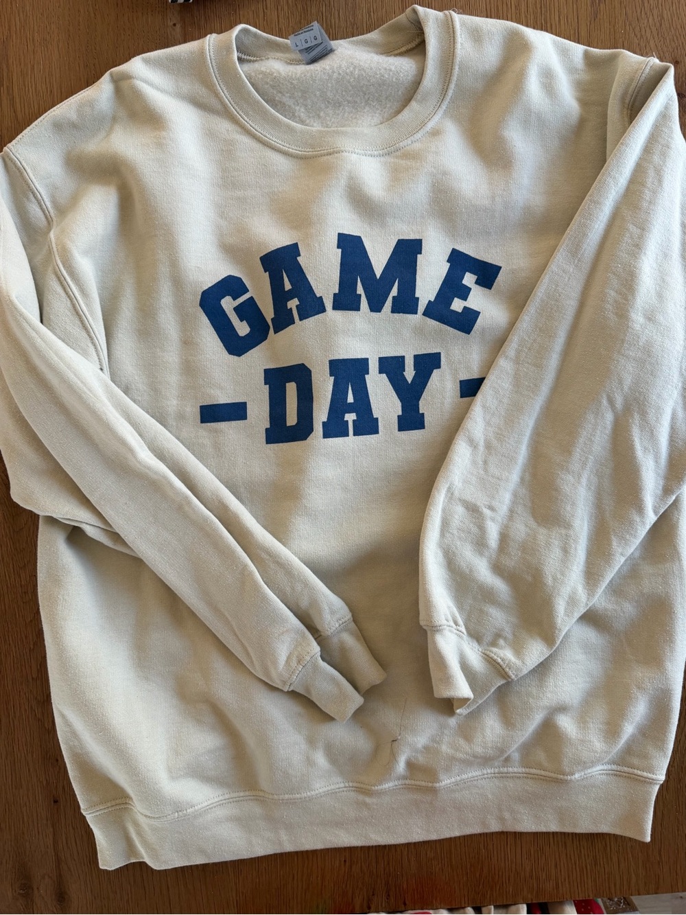GAME DAY Cream Crewneck Sweatshirt with Blue Print